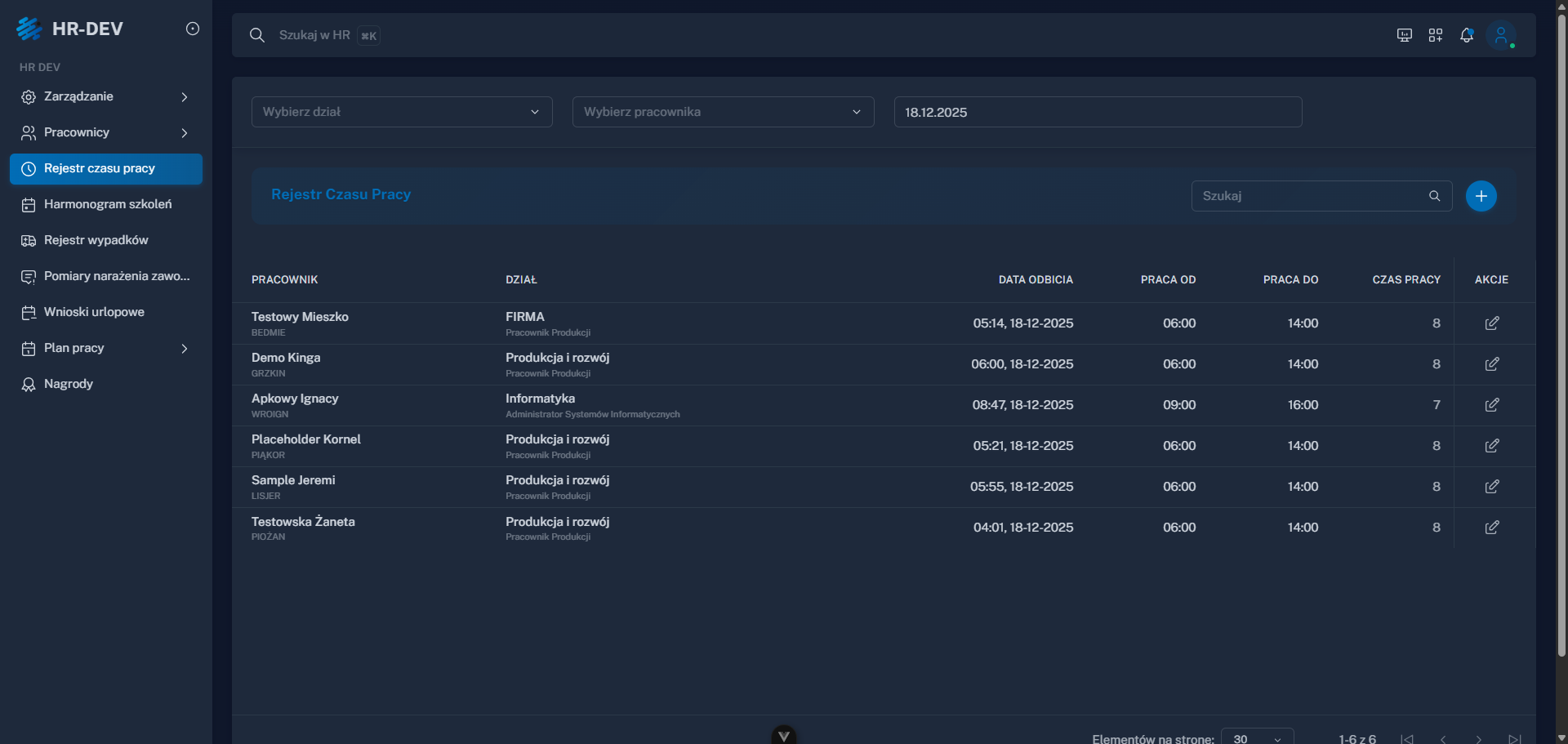 devHRPortal – Czas pracy