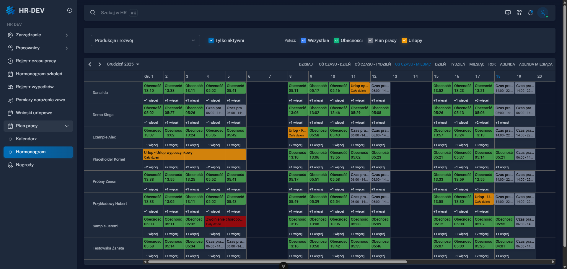 devHRPortal – plan pracy