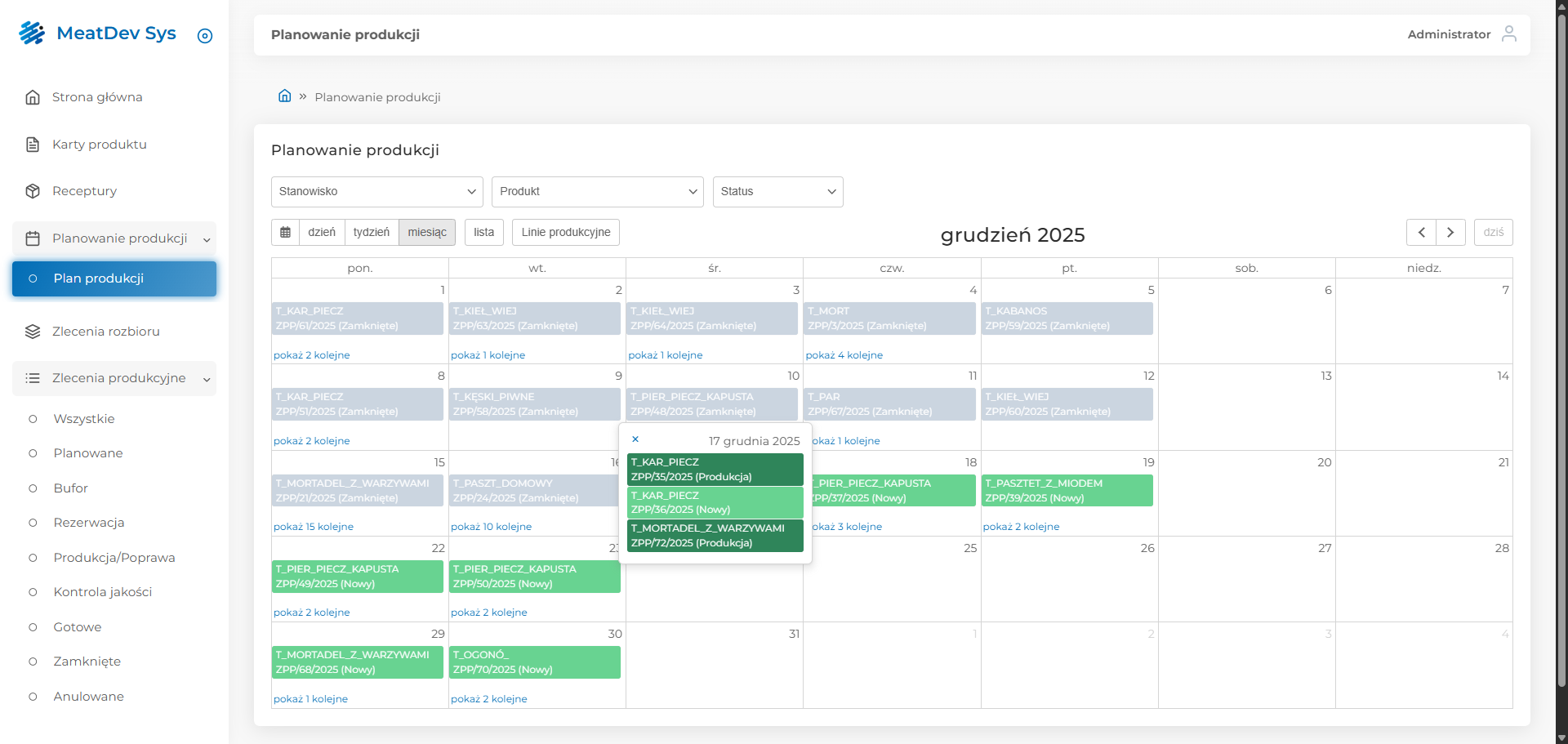 devProdMeat – planowanie produkcji