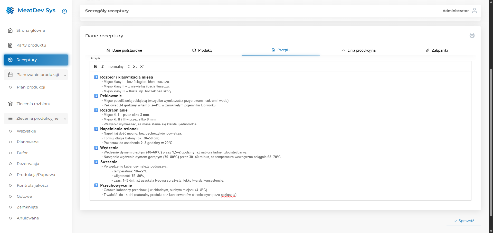 Receptury – skład