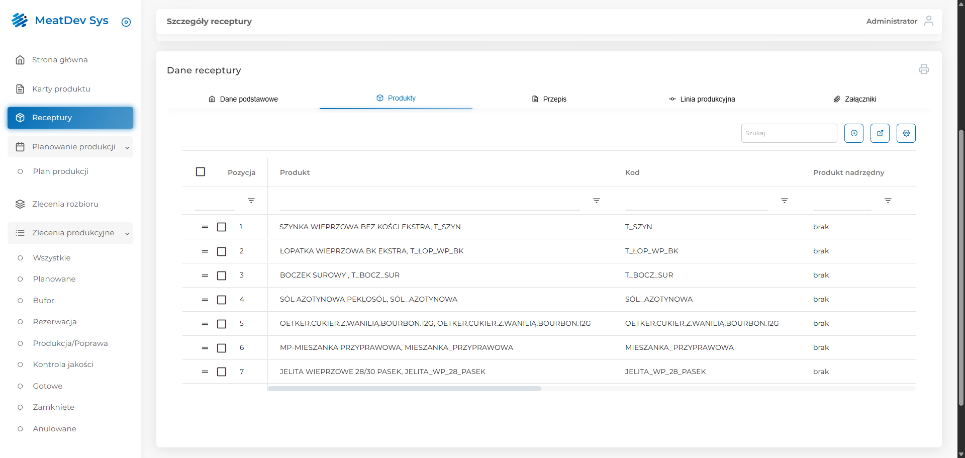 Receptury – szczegóły