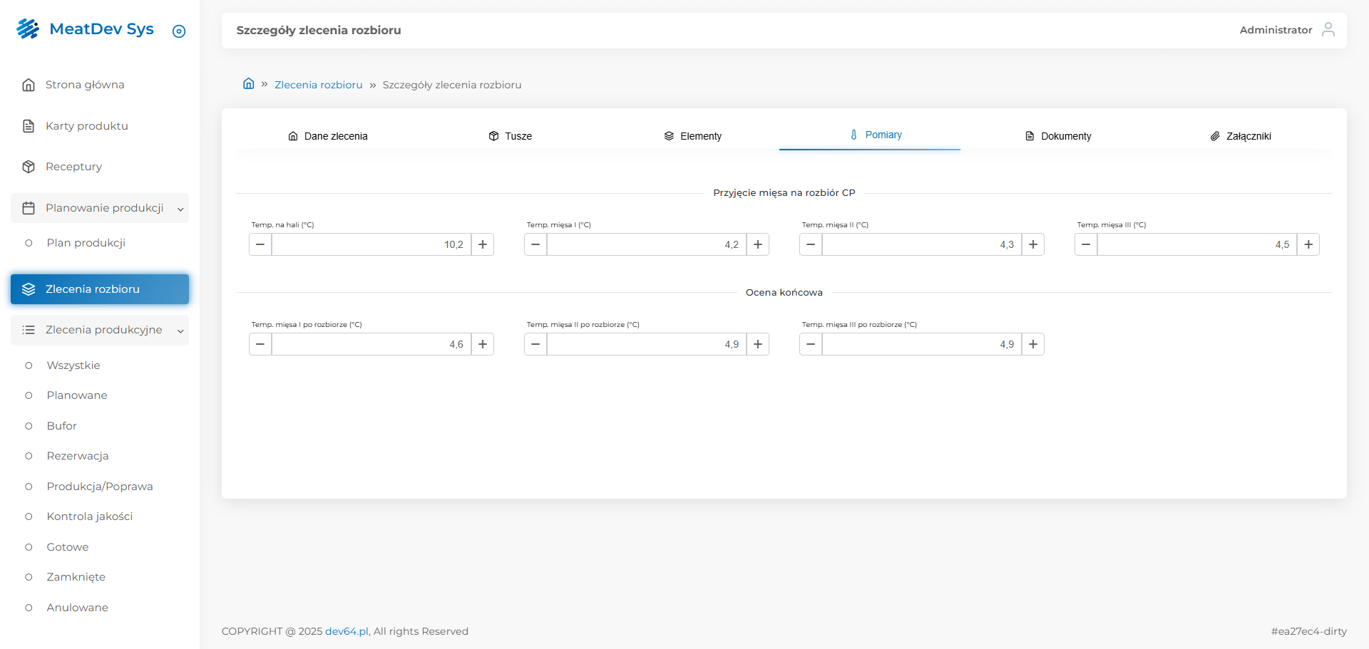 Zlecenie rozbioru – pomiary